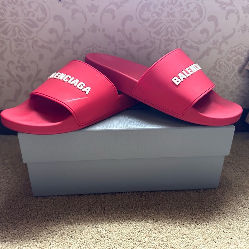 Red balenciaga slides for sale